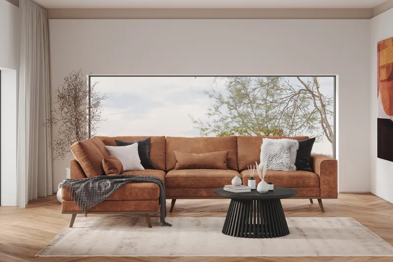 Copenhagen 4-sits Vänstervänd L-formad Schäslongsoffa i Konstläder - Brun - Möbler - Soffa - Divansoffa & schäslongsoffa - 4 sits soffa med divan
