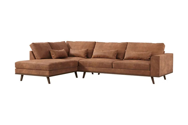 Copenhagen 4-sits Vänstervänd L-formad Schäslongsoffa i Konstläder - Brun - Möbler - Soffa - Divansoffa & schäslongsoffa - 4 sits soffa med divan