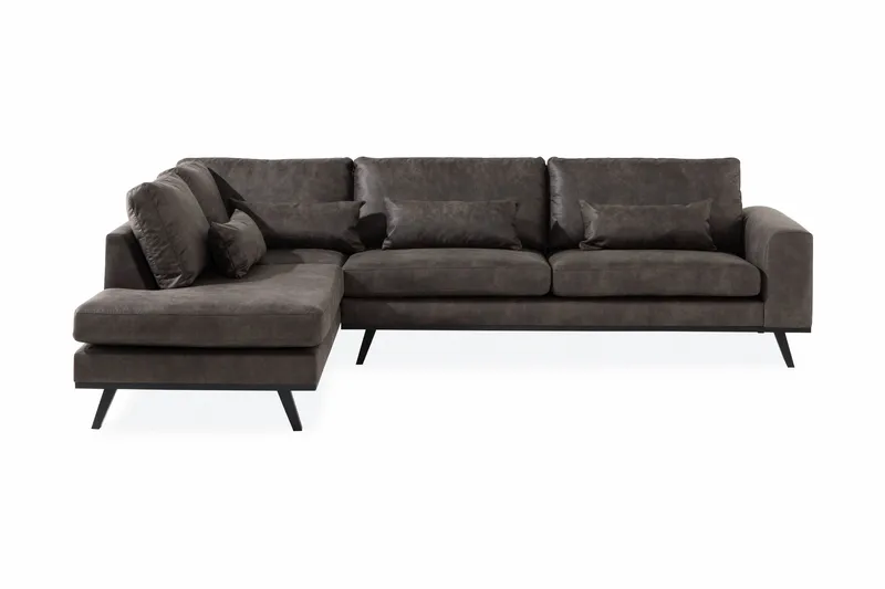 Copenhagen 4-sits Vänstervänd L-formad Schäslongsoffa i Konstläder - Mörkgrå - Möbler - Soffa - Divansoffa & schäslongsoffa - 4 sits soffa med divan