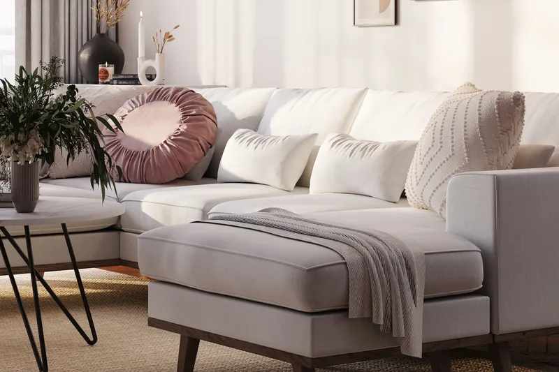 Copenhagen Compact 4-sits Vänstervänd U-formad Soffa med Divan och Schäslong i Tyg - Ljusgrå - Möbler - Soffa - Divansoffa & schäslongsoffa - 4 sits soffa med divan