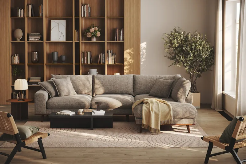 Copenhagen Premium 4-sits Högervänd L-formad Djup Schäslongsoffa i Chenille - Brun - Möbler - Soffa - Divansoffa & schäslongsoffa - 4 sits soffa med divan