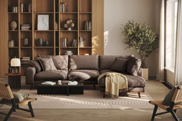 Copenhagen Premium 4-sits Högervänd L-formad Djup Schäslongsoffa i Tyg - Mörkbrun - Möbler - Soffa - Divansoffa & schäslongsoffa - 4 sits soffa med divan