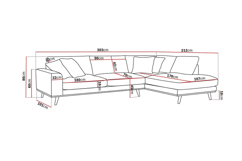 Copenhagen Premium 4-sits Högervänd L-formad Djup Schäslongsoffa i Tyg - Mörkbrun - Möbler - Soffa - Divansoffa & schäslongsoffa - 4 sits soffa med divan