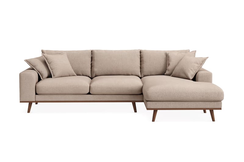 Copenhagen Premium 4-sits Högervänd L-formad Djup Divansoffa i Tyg, Ljusbrun