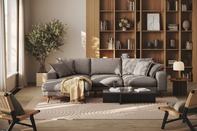 Copenhagen Premium 4-sits Vänstervänd L-formad Djup Divansoffa i Tyg - Brun - Möbler - Soffa - Divansoffa & schäslongsoffa - 3 sits soffa med divan