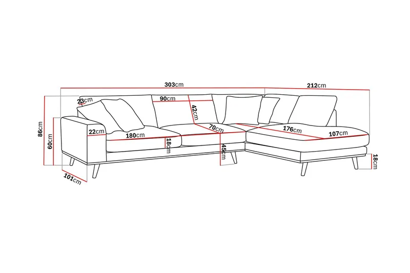 Copenhagen Premium 4-sits Högervänd L-formad Djup Schäslongsoffa i Tyg - Ljusbrun - Möbler - Soffa - Divansoffa & schäslongsoffa - 4 sits soffa med divan