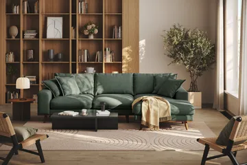 Copenhagen Premium 4-sits Högervänd L-formad Djup Divansoffa i Tyg - Grön - Möbler - Soffa - Divansoffa & schäslongsoffa - 3 sits soffa med divan