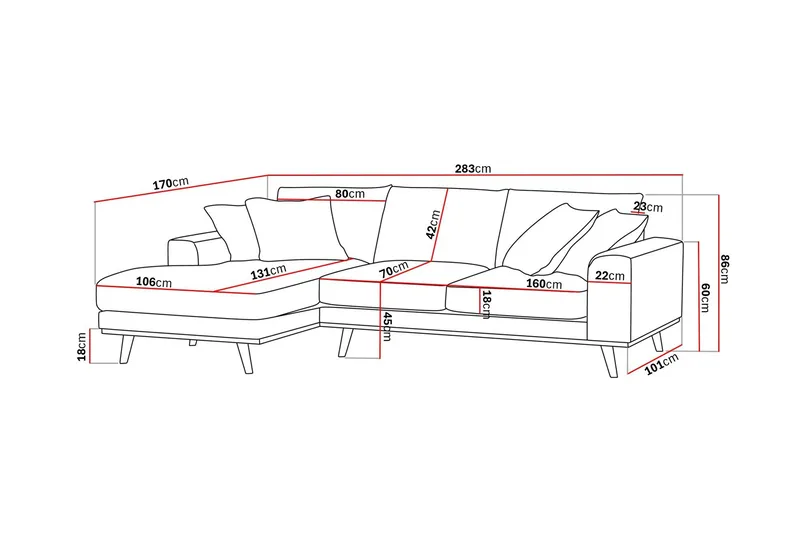 Copenhagen Premium 4-sits Vänstervänd L-formad Djup Divansoffa i Tyg - Ljusbrun - Möbler - Soffa - Divansoffa & schäslongsoffa - 3 sits soffa med divan