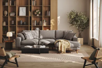 Copenhagen Premium 4-sits Högervänd L-formad Djup Divansoffa i Tyg - Brun - Möbler - Soffa - Divansoffa & schäslongsoffa - 3 sits soffa med divan