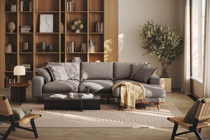 Copenhagen Premium 4-sits Högervänd L-formad Djup Divansoffa i Tyg - Brun - Möbler - Soffa - Divansoffa & schäslongsoffa - 3 sits soffa med divan