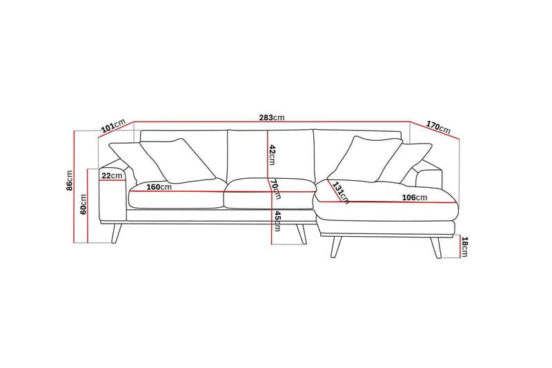 Copenhagen Premium 4-sits Högervänd L-formad Djup Divansoffa i Tyg - Ljusbrun - Möbler - Soffa - Divansoffa & schäslongsoffa - 3 sits soffa med divan