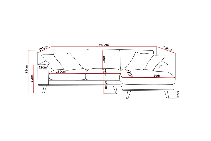 Copenhagen Premium 4-sits Högervänd L-formad Djup Divansoffa i Tyg - Brun - Möbler - Soffa - Divansoffa & schäslongsoffa - 3 sits soffa med divan