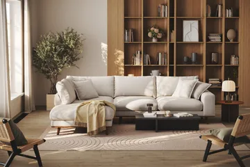 Copenhagen Premium 4-sits Vänstervänd L-formad Djup Schäslongsoffa i Tyg - Beige - Möbler - Soffa - Divansoffa & schäslongsoffa - 4 sits soffa med divan