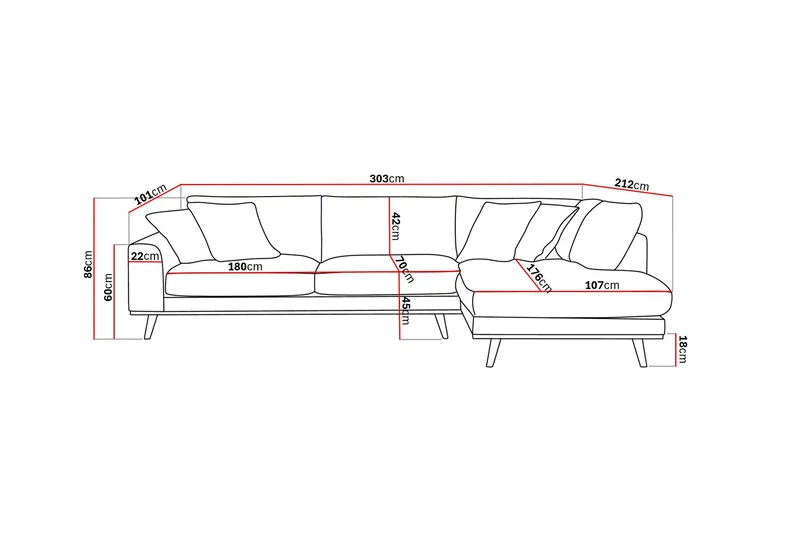 Copenhagen Premium 4-sits Högervänd L-formad Djup Schäslongsoffa i Tyg - Brun - Möbler - Soffa - Divansoffa & schäslongsoffa - 4 sits soffa med divan