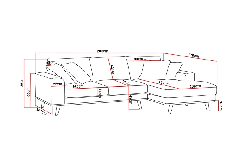 Copenhagen Premium 4-sits Högervänd L-formad Djup Divansoffa i Tyg - Beige - Möbler - Soffa - Divansoffa & schäslongsoffa - 3 sits soffa med divan