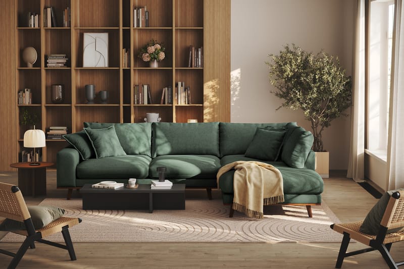 Copenhagen Premium 4-sits Högervänd L-formad Djup Schäslongsoffa i Tyg - Grön - Möbler - Soffa - Divansoffa & schäslongsoffa - 4 sits soffa med divan