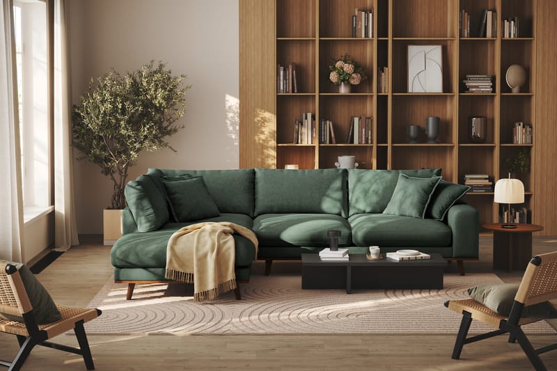 Copenhagen Premium 4-sits Vänstervänd L-formad Djup Schäslongsoffa i Tyg - Grön - Möbler - Soffa - Divansoffa & schäslongsoffa - 4 sits soffa med divan