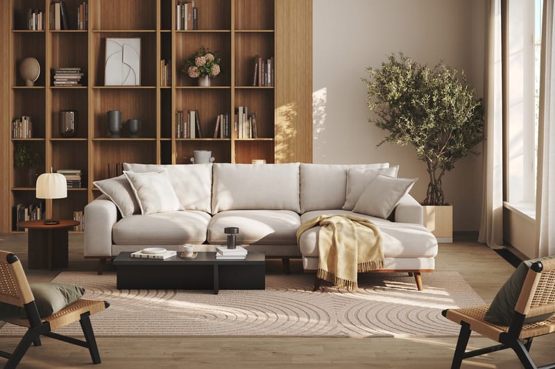Copenhagen Premium 4-sits Högervänd L-formad Djup Divansoffa i Tyg - Beige - Möbler - Soffa - Divansoffa & schäslongsoffa - 3 sits soffa med divan