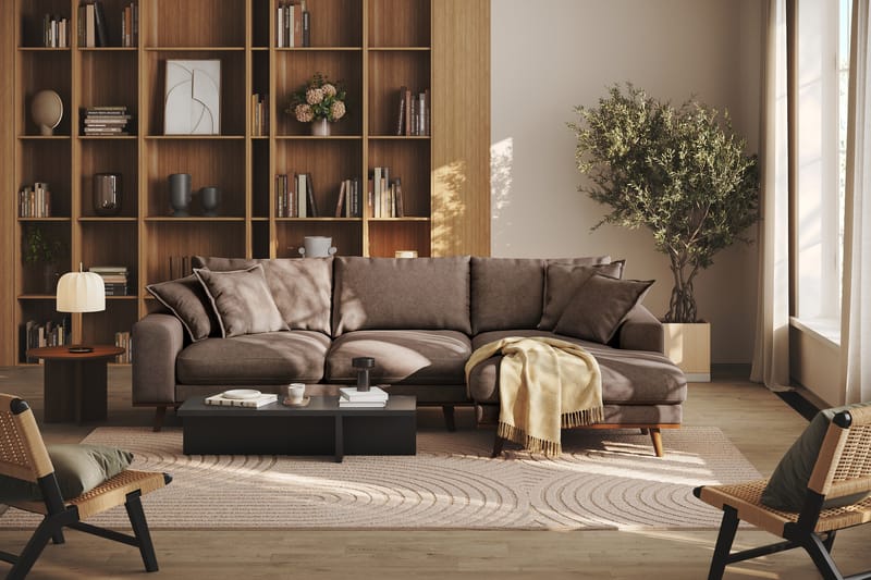 Copenhagen Premium 4-sits Högervänd L-formad Djup Divansoffa i Tyg - Mörkbrun - Möbler - Soffa - Divansoffa & schäslongsoffa - 3 sits soffa med divan
