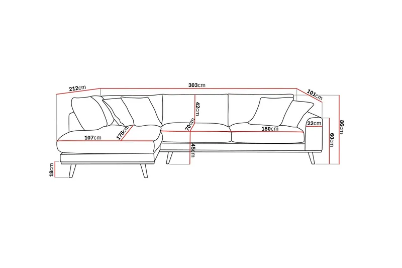 Copenhagen Premium 4-sits Vänstervänd L-formad Djup Schäslongsoffa i Tyg - Mörkbrun - Möbler - Soffa - Divansoffa & schäslongsoffa - 4 sits soffa med divan