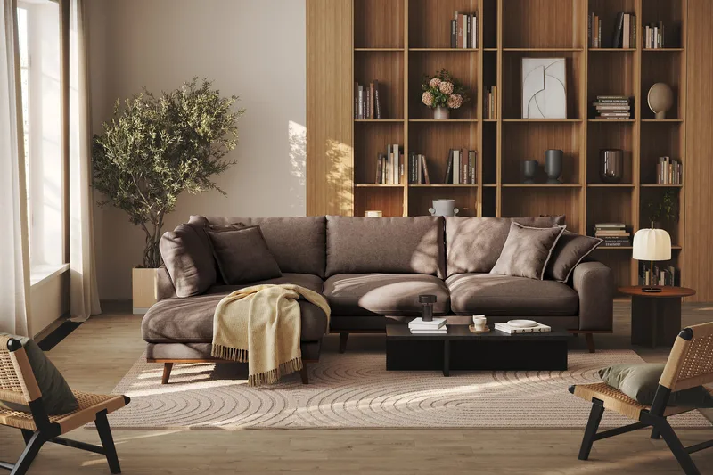 Copenhagen Premium 4-sits Vänstervänd L-formad Djup Schäslongsoffa i Tyg - Mörkbrun - Möbler - Soffa - Divansoffa & schäslongsoffa - 4 sits soffa med divan