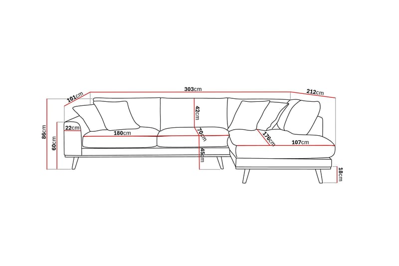 Copenhagen Premium 4-sits Högervänd L-formad Djup Schäslongsoffa i Tyg - Beige - Möbler - Soffa - Divansoffa & schäslongsoffa - 4 sits soffa med divan