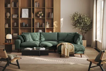 Copenhagen Premium 4-sits Högervänd L-formad Djup Schäslongsoffa i Tyg - Grön - Möbler - Soffa - Divansoffa & schäslongsoffa - 4 sits soffa med divan