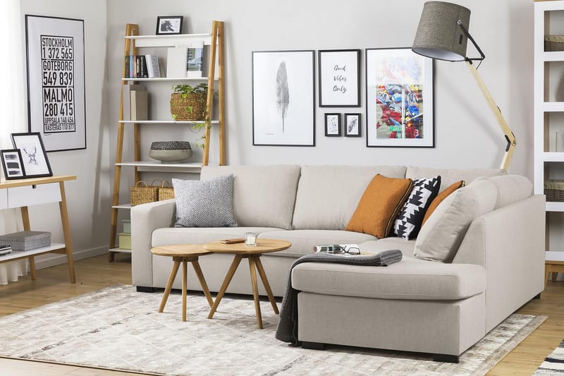 Crazy 3-sits Högervänd L-formad Schäslongsoffa i Tyg - Beige - Möbler - Soffa - Divansoffa & schäslongsoffa