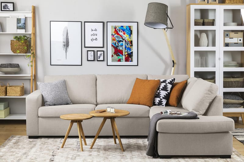 Crazy 3-sits Högervänd L-formad Schäslongsoffa i Tyg - Beige - Möbler - Soffa - Divansoffa & schäslongsoffa