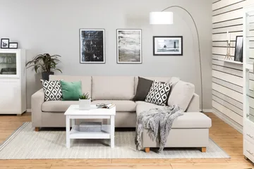 Crazy 3-sits Högervänd L-formad Schäslongsoffa i Tyg - Beige - Möbler - Soffa - Divansoffa & schäslongsoffa - 3 sits soffa med divan