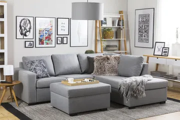 Crazy 3-sits Högervänd L-formad Schäslongsoffa i Tyg - Grå - Möbler - Soffa - Divansoffa & schäslongsoffa - 2 sits soffa med divan