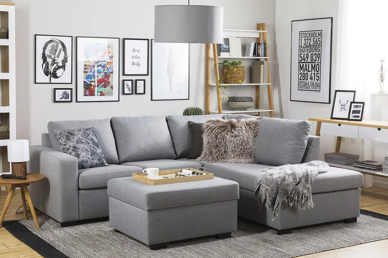 Crazy 3-sits Högervänd L-formad Schäslongsoffa i Tyg - Grå - Möbler - Soffa - Divansoffa & schäslongsoffa - 2 sits soffa med divan