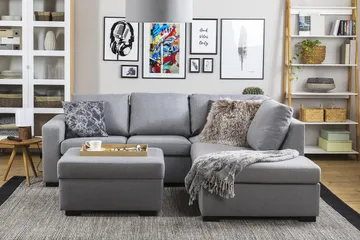 Crazy 3-sits Högervänd L-formad Schäslongsoffa i Tyg - Grå - Möbler - Soffa - Divansoffa & schäslongsoffa - 2 sits soffa med divan