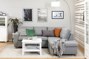 Crazy 3-sits Högervänd L-formad Schäslongsoffa i Tyg - Grå - Möbler - Soffa - Divansoffa & schäslongsoffa - 2 sits soffa med divan