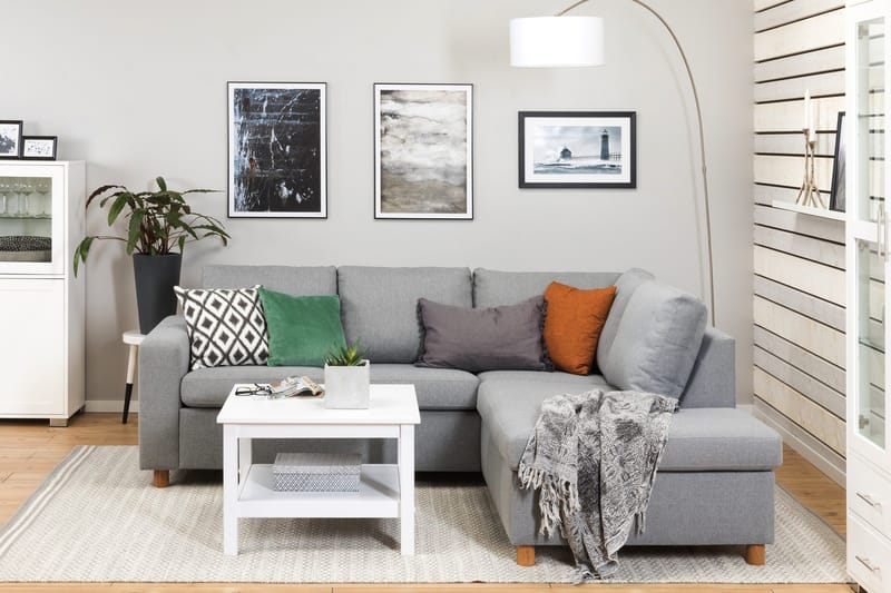 Crazy 3-sits Högervänd L-formad Schäslongsoffa i Tyg - Grå - Möbler - Soffa - Divansoffa & schäslongsoffa - 2 sits soffa med divan