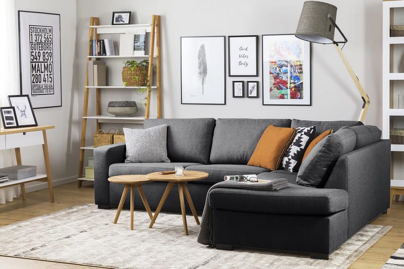 Crazy 3-sits Högervänd L-formad Schäslongsoffa i Tyg - Mörkgrå - Möbler - Soffa - Divansoffa & schäslongsoffa