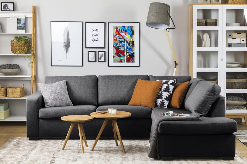Crazy 3-sits Högervänd L-formad Schäslongsoffa i Tyg - Mörkgrå - Möbler - Soffa - Divansoffa & schäslongsoffa