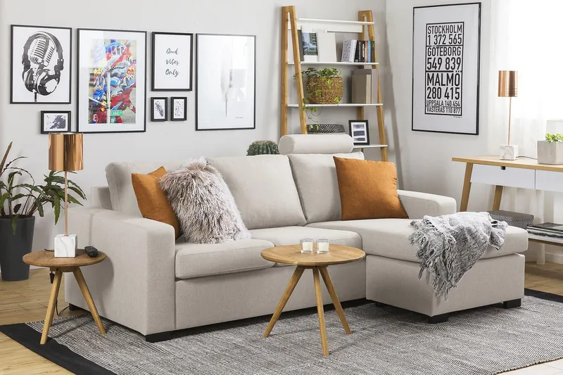 Crazy 3-sits Vändbar L-formad Divansoffa i Tyg - Beige - Möbler - Soffa - Divansoffa & schäslongsoffa - 3 sits soffa med divan