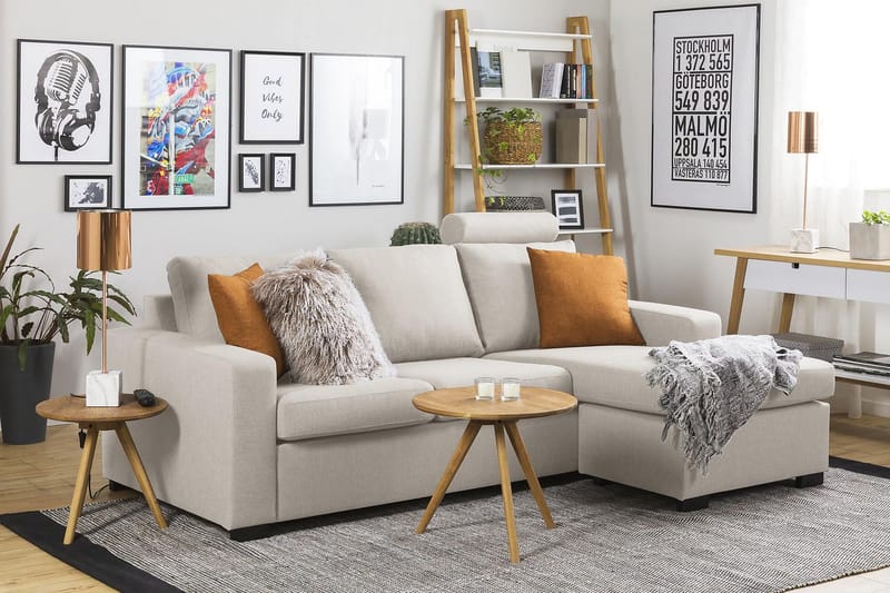 Crazy 3-sits Vändbar L-formad Divansoffa i Tyg - Beige - Möbler - Soffa - Divansoffa & schäslongsoffa - 3 sits soffa med divan