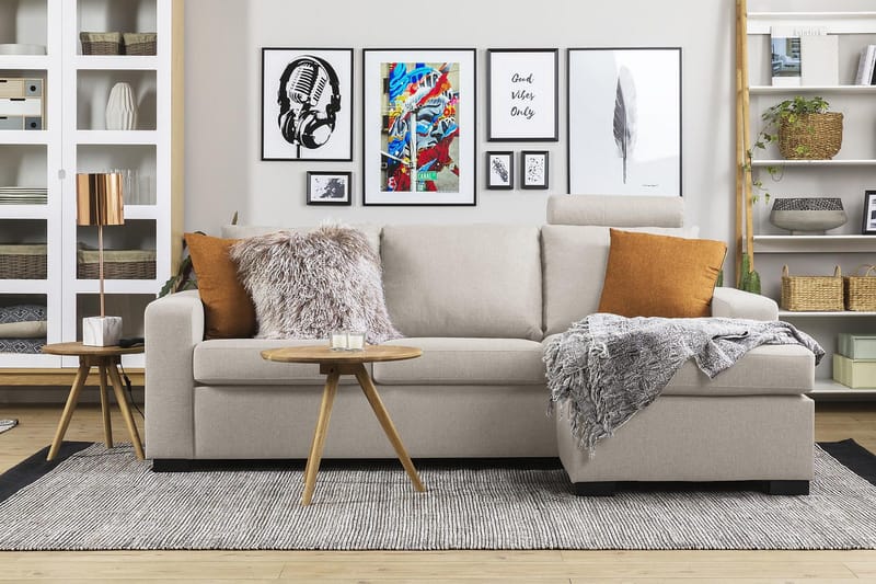 Crazy 3-sits Vändbar L-formad Divansoffa i Tyg - Beige - Möbler - Soffa - Divansoffa & schäslongsoffa - 3 sits soffa med divan