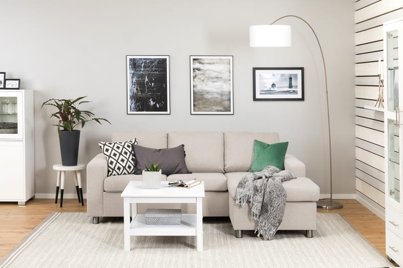 Crazy 3-sits Vändbar L-formad Divansoffa i Tyg - Beige - Möbler - Soffa - Divansoffa & schäslongsoffa - 3 sits soffa med divan