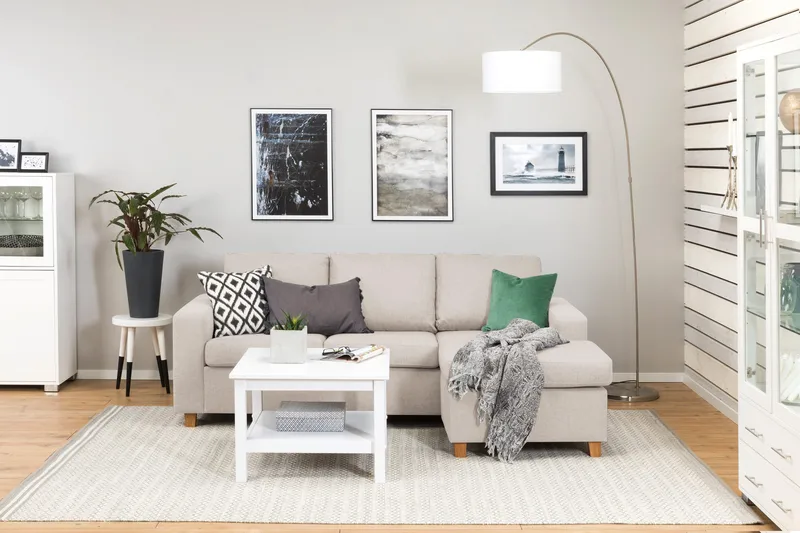 Crazy 3-sits Vändbar L-formad Divansoffa i Tyg - Beige - Möbler - Soffa - Divansoffa & schäslongsoffa - 3 sits soffa med divan