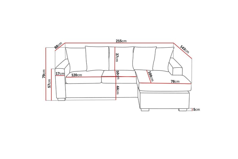Crazy 3-sits Vändbar L-formad Divansoffa i Tyg inkl Kuvertkuddar - Mörkgrå - Möbler - Soffa - Divansoffa & schäslongsoffa - 3 sits soffa med divan