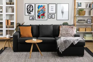 Crazy 3-sits Vändbar L-formad Divansoffa i Tyg inkl Kuvertkuddar - Mörkgrå - Möbler - Soffa - Divansoffa & schäslongsoffa - 3 sits soffa med divan