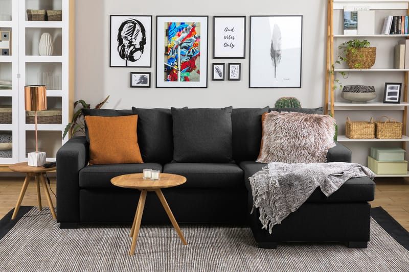 Crazy 3-sits Vändbar L-formad Divansoffa i Tyg inkl Kuvertkuddar - Mörkgrå - Möbler - Soffa - Divansoffa & schäslongsoffa - 3 sits soffa med divan