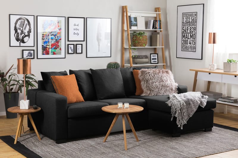 Crazy 3-sits Vändbar L-formad Divansoffa i Tyg inkl Kuvertkuddar - Mörkgrå - Möbler - Soffa - Divansoffa & schäslongsoffa - 3 sits soffa med divan