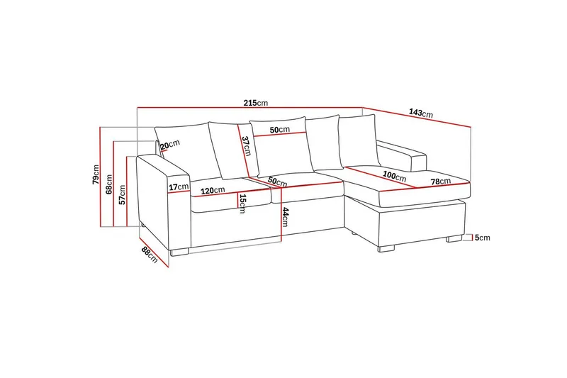 Crazy 3-sits Vändbar L-formad Divansoffa i Tyg inkl Kuvertkuddar - Mörkgrå - Möbler - Soffa - Divansoffa & schäslongsoffa - 3 sits soffa med divan