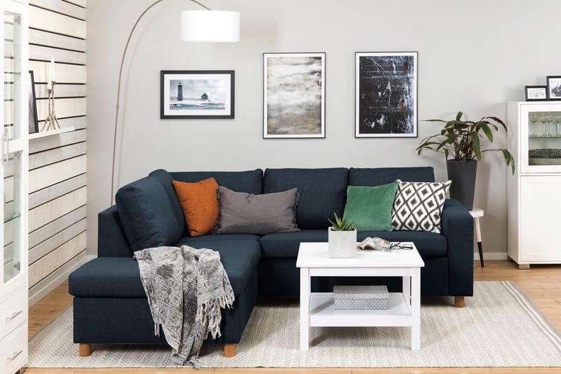 Crazy 3-sits Vänstervänd L-formad Schäslongsoffa i Tyg - Blå - Möbler - Soffa - Divansoffa & schäslongsoffa - 2 sits soffa med divan