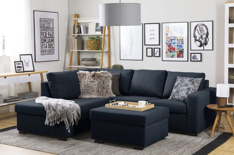 Crazy 3-sits Vänstervänd L-formad Schäslongsoffa i Tyg - Blå - Möbler - Soffa - Divansoffa & schäslongsoffa - 3 sits soffa med divan