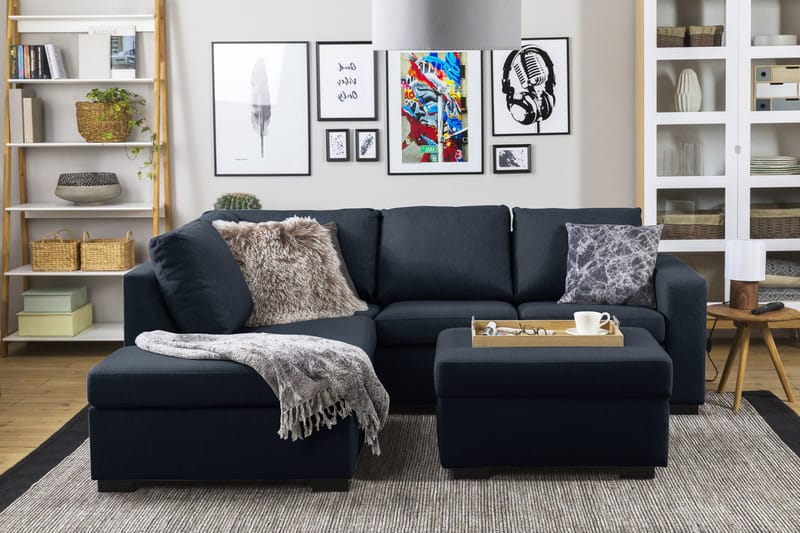 Crazy 3-sits Vänstervänd L-formad Schäslongsoffa i Tyg - Blå - Möbler - Soffa - Divansoffa & schäslongsoffa - 3 sits soffa med divan